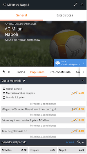 AC Milan vs Napoli Pronostico - Cuotas mejoradas Betsson