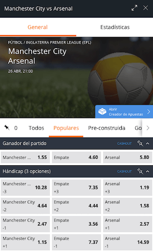 Manchester City vs Arsenal Pronostico - Cuotas Betsson Chile