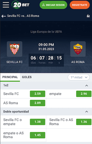 Sevilla vs Roma Pronostico con cuotas 20Bet