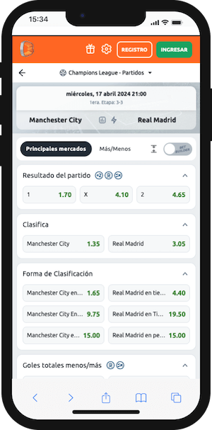 Manchester City vs Real Madrid Pronóstico - Champions League 17-04-2024 Cuotas Betano