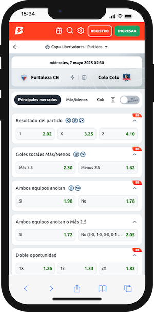 Fortaleza vs Colo-Colo - Cuotas Betano Copa Libertadores