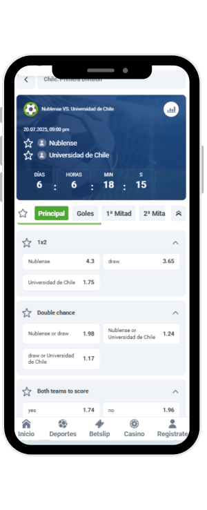 Cuótas de Ñublense-Uni. de Chile en 20bet Chile Jornada 16