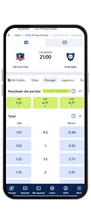 Cuotas del Colo-colo vs Huachipato en Juegabet Fecha18 del 2025
